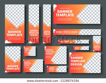 Set of orange yellow vector web banners with place for photo. Design a standard size template for business and advertising with a gradient. Royalty-Free Stock Photo #1228876186
