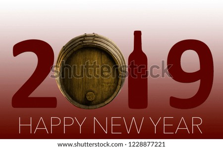 New Year Celebration with wine 2019 on red background