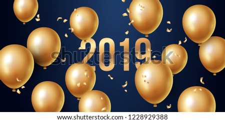 Happy new year 2019 background with floating party balloons. Vector illustration