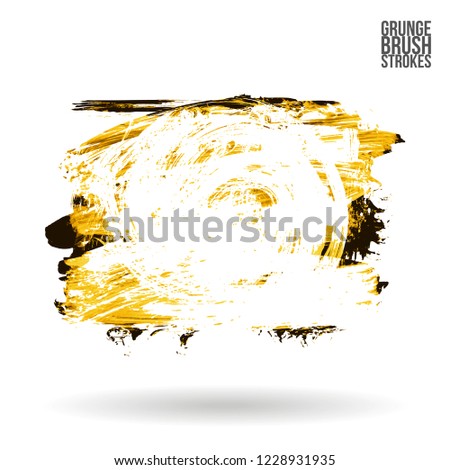 Yellow brush stroke and texture. Grunge vector abstract hand - painted element. Underline and border design.