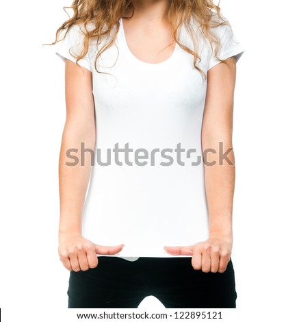 Young beautiful women posing with blank white t-shirts
