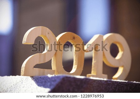 Wooden number 2019. Happy new Year 2019.