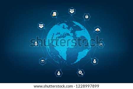 network global Earth Communications network map of the world Blue map Dark blue background map world vector global logistics network