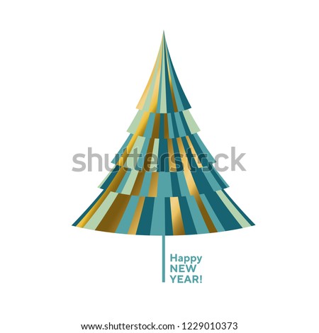 Luxury gold and green decorative Christmas tree. Design element for xmas card, invitation, poster.