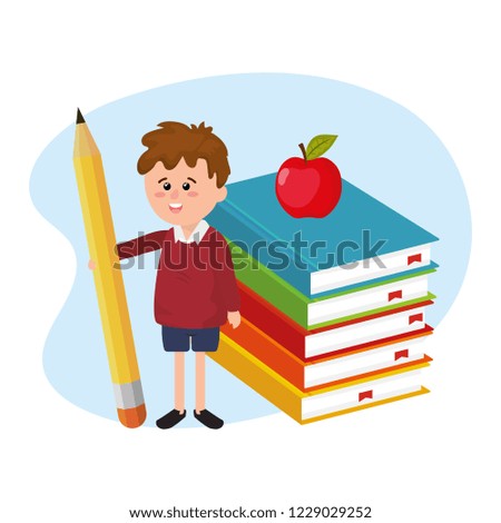 boy student with pencil and books utensils