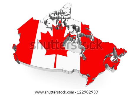 3d Canada map with flag on a white background