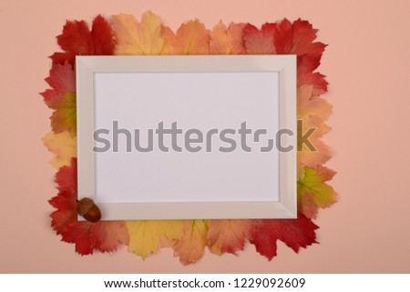 Colorful autumn leaves lined frame with space for writing.
