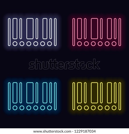 Barcode icon. Circles instead of numbers. Set of neon sign. Casino style on dark background.