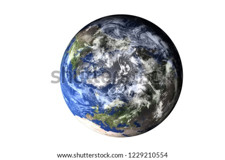 Planet Earth top side of solar system isolated on white background. Elements of this image furnished by NASA.