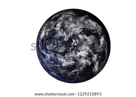 Planet Earth top side of solar system isolated on white backgroundat night. Elements of this image furnished by NASA.