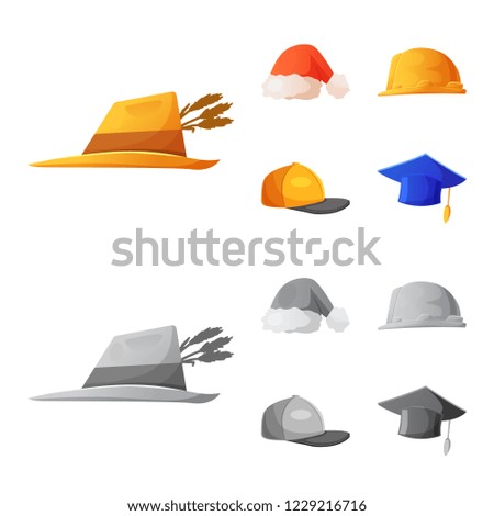 Isolated object of headgear and cap symbol. Collection of headgear and headwear stock vector illustration.
