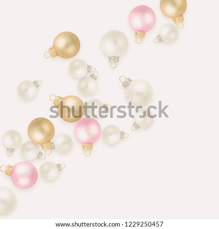 Pink, Gold and White Christmas Balls Styled Stock Photo // Christmas Border, Angle Decoration