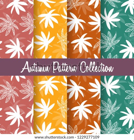 seamless autumn pattern with fall asian crane bird icons in flat style. silhouette and border sketch objects design. set colorful background. cartoon texture template collection. Vector illustration