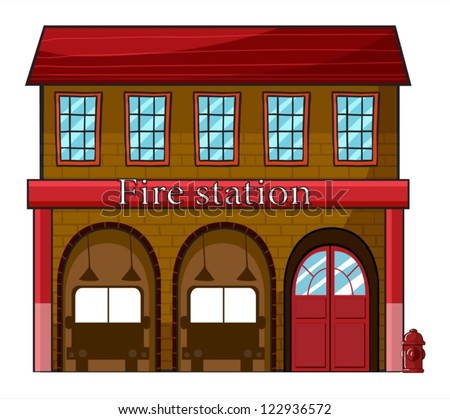 Illustration of a fire station on a white background