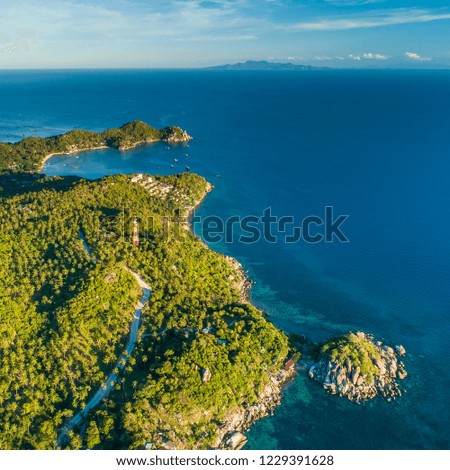 Koh Tao Thailand View along the beaches and bay drone aerial view