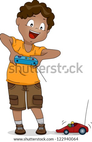 Illustration of a Boy Playing with a Remote-controlled Car