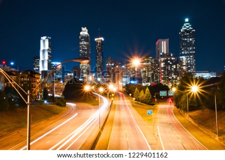 Night skyline in Atlanta, Georgia state in Usa, view from 