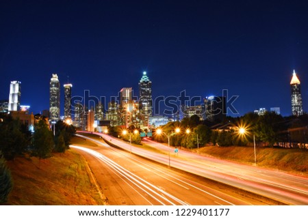 Night skyline in Atlanta, Georgia state in Usa, view from 