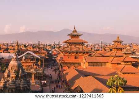 Patan Temple,Patan Durbar Square is situated at the centre of Lalitpur ,Nepal. It is one of the three Durbar Squares in the Kathmandu Valley, all of which are UNESCO World Heritage Sites. Royalty-Free Stock Photo #1229411365