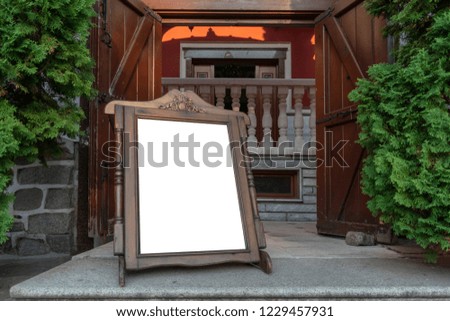Blank sign in a front of a restaurant , place for text.