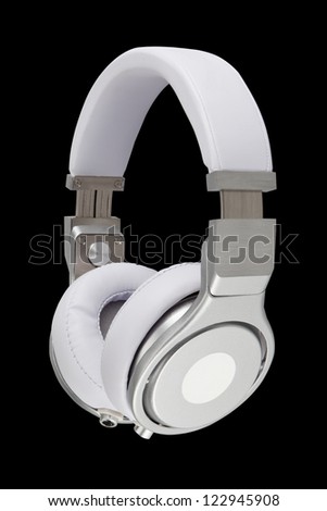 Silver headphones on black background