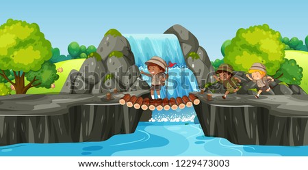 Boy scout hiking in nature illustration