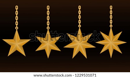 set of golden star with chain isolated on white Background. object for decorate christmas day, vector illustration