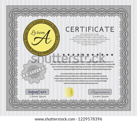 Grey Diploma template. Vector illustration. Easy to print. Nice design. 