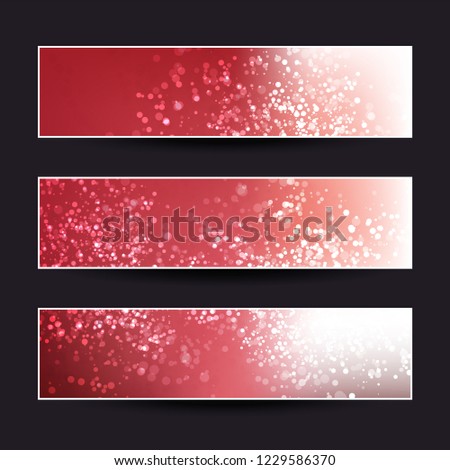 Set of Dark Red Horizontal Sparkling Header or Banner Designs for Christmas, New Year, Seasonal Events or Holidays