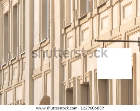 Horizontal front view of blank rectangular signboard on a building classical architecture building