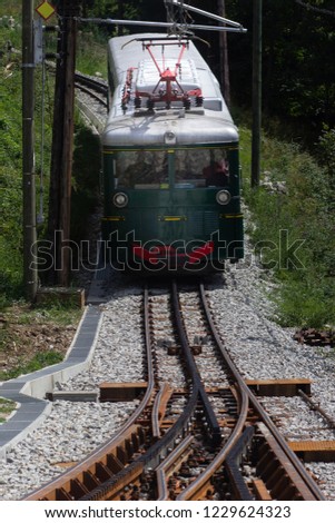 Mountain tram in Alps. France, Chamonix valley. Popular touristic destination