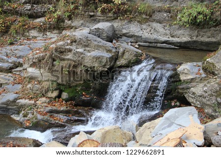 small waterfall in the Park falls Mandelia in Sochi in autumn