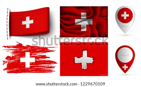 set of Switzerland flags collection isolated on white