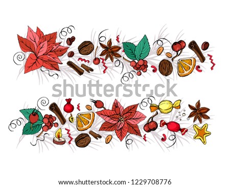 Christmas elements. Vector border background. Christmas elements for your designs.