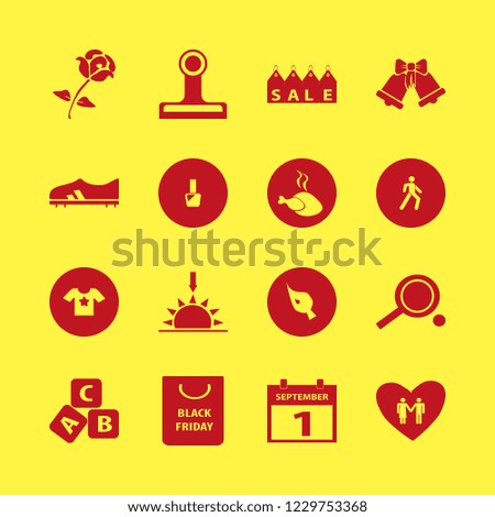 red icon. red vector icons set sunset, rose, sale tags and abc cubes