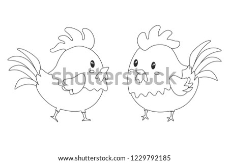 Cute rooster vector set. cute chicken printable coloring page vector