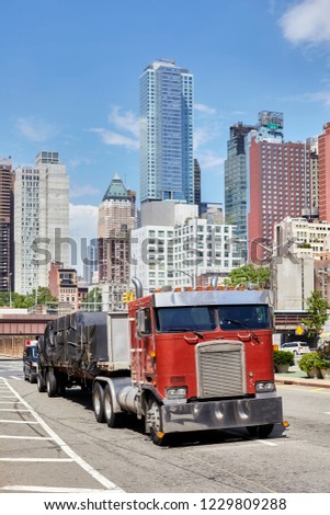 Semi trailer truck in New York City, USA.