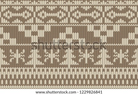 Printable seamless vintage Christmas knit repeat pattern background in light brown color. Wallpaper, raster illustration in super High resolution. Pattern for pront on demand texture.