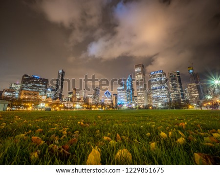 Low Angle Picture of Downtown Chicago Skyline During Winter Night