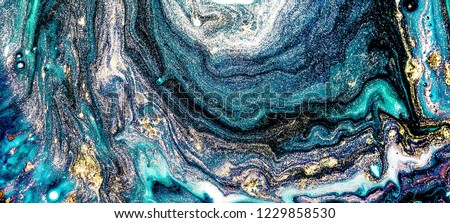 Art&Gold. Painting. Geode artist work of art. Aquamarine luxury art in Eastern style. Beautiful Larimar stone. Acrylic painting- can be used as a trendy background for posters, cards, invitations.  Royalty-Free Stock Photo #1229858530