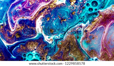 Art&Gold. Painting. Geode artist work of art. Aquamarine luxury art in Eastern style. Beautiful Larimar stone. Acrylic painting- can be used as a trendy background for posters, cards, invitations.  Royalty-Free Stock Photo #1229858578