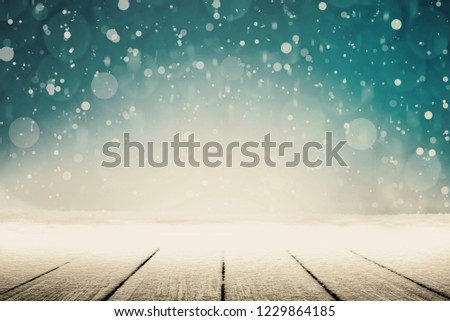 Winter Christmas background with snow on the wood