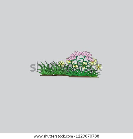 Early spring garden flower with grass and flowers, isolated on gray vector set.Drawing spring and summer in nature, vector illustration EPS10