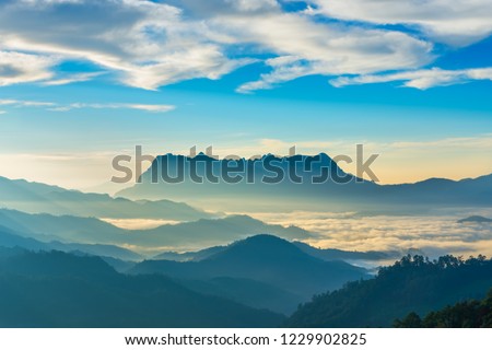 Landscape of sunrise on Mountain at Doi Luang Chiang Dao, ChiangMai ,Thailand Royalty-Free Stock Photo #1229902825