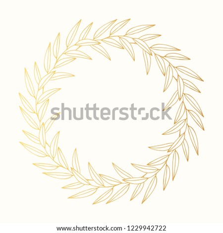 Set of botanical round hand drawn golden vintage frame. Vector isolated design elements. Gold vine floral wreath.