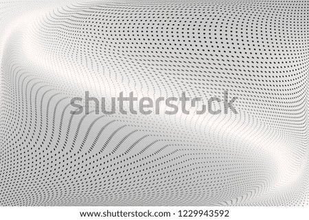 Polka dot light halftone pattern. Gradient dots background. Modern spotted black and white vector illustration. Abstract curves. Dotted soft lines pattern. Monochrome grunge template