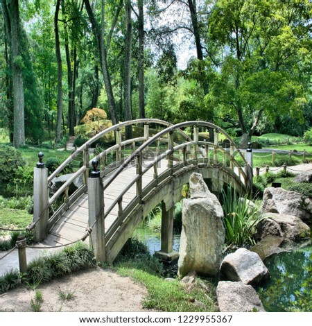 A beautiful nature photography that shows a little bridge and still flowing water and this enhances the nature