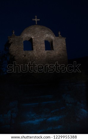 Old creepy abandoned church at night