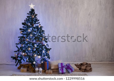Christmas tree Garland lights new year Christmas Interior holidays gifts winter