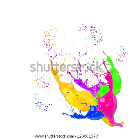 Colored paint splashes isolated on white background
